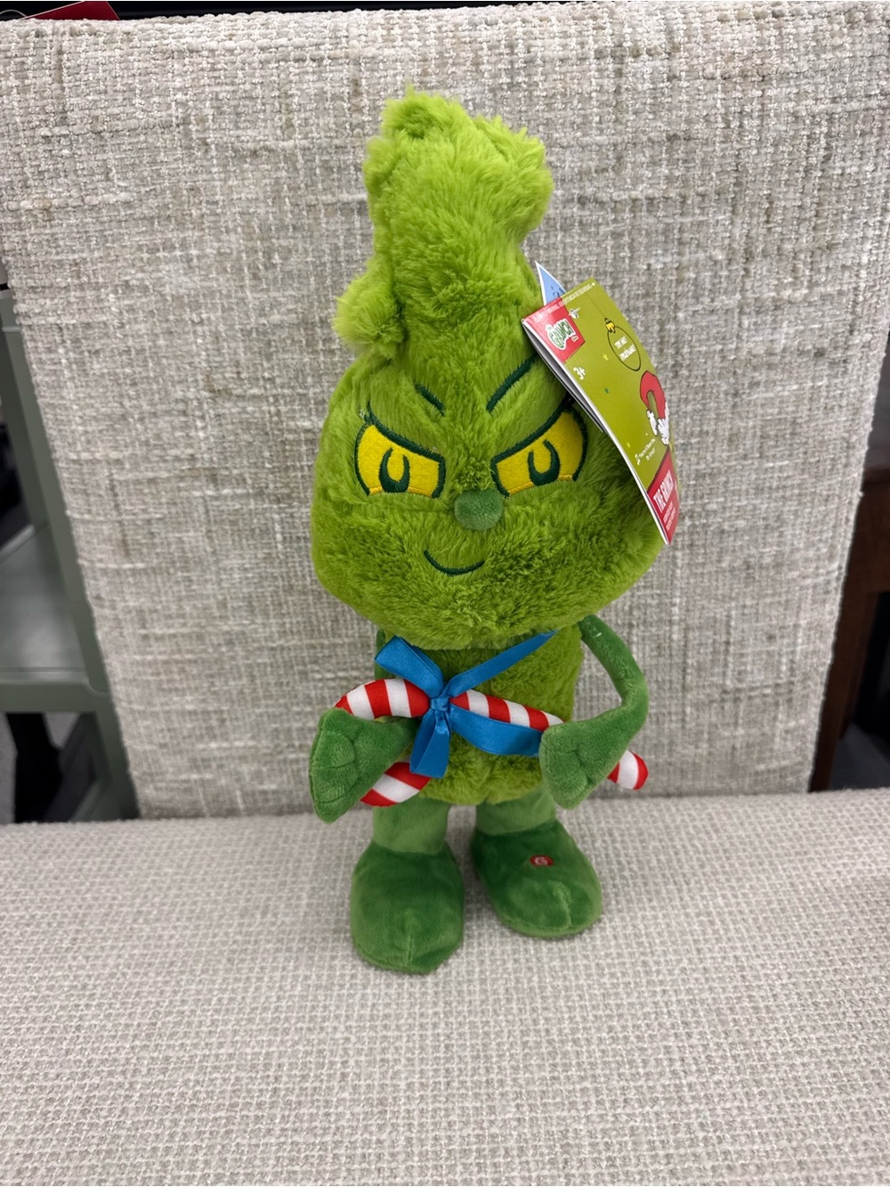 Grinch Plush Toy with Candy Cane - Green Holiday Character